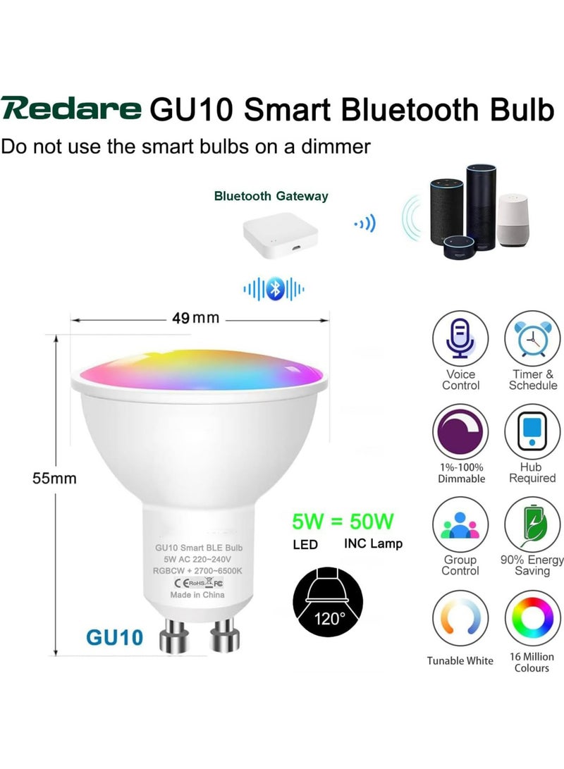 CMGTYYD GU10 Smart Bulb,Bluetooth Spot Light Bulbs,5W LED Light Bulb with App Control,Music Sync and 8 Scene Mode for Living Room,Cool Warm White(4 Pack) - Image 3