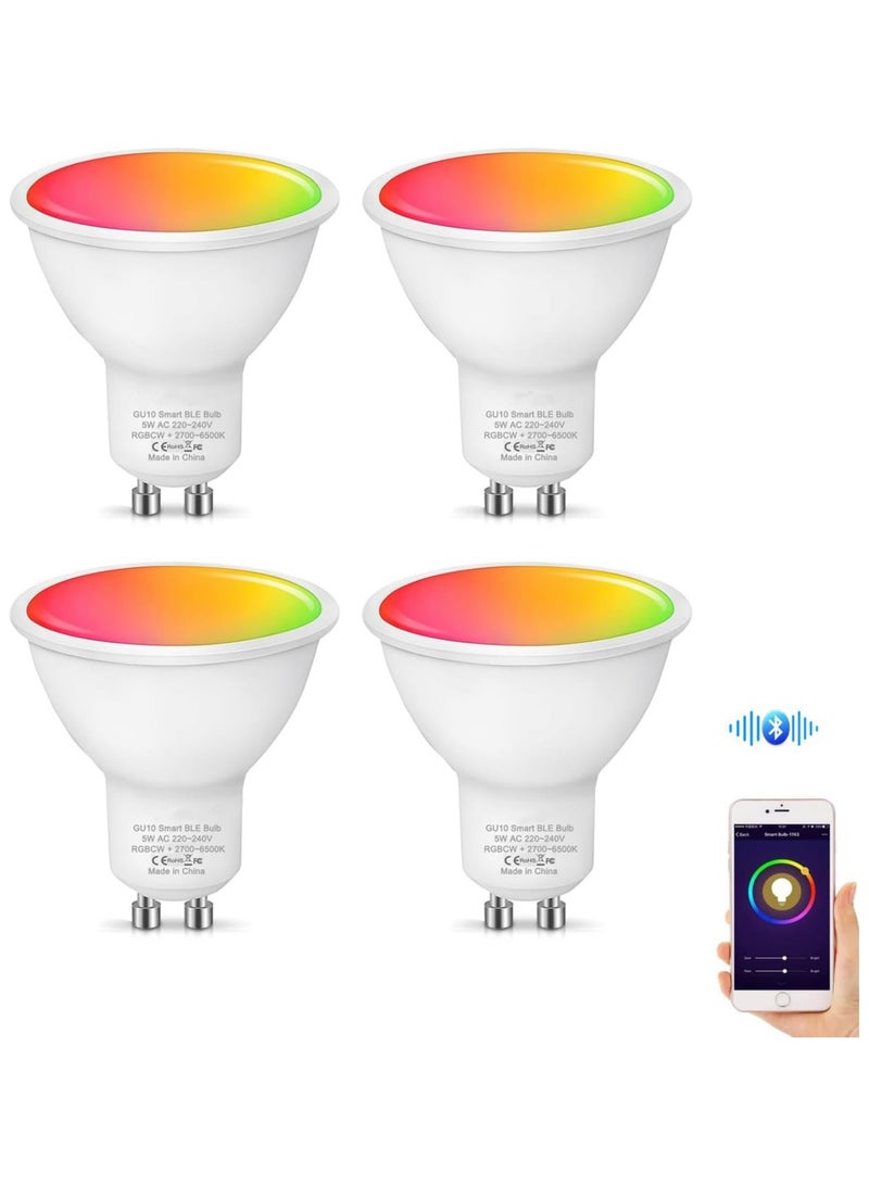 CMGTYYD GU10 Smart Bulb,Bluetooth Spot Light Bulbs,5W LED Light Bulb with App Control,Music Sync and 8 Scene Mode for Living Room,Cool Warm White(4 Pack) - Image 1