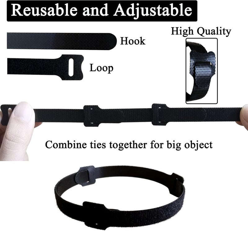 50pcs Cable Ties for Charging Cords, Reusable Fastener Straps Adjustable Hook and Loop Cord Straps 11cm (Black) - Image 3