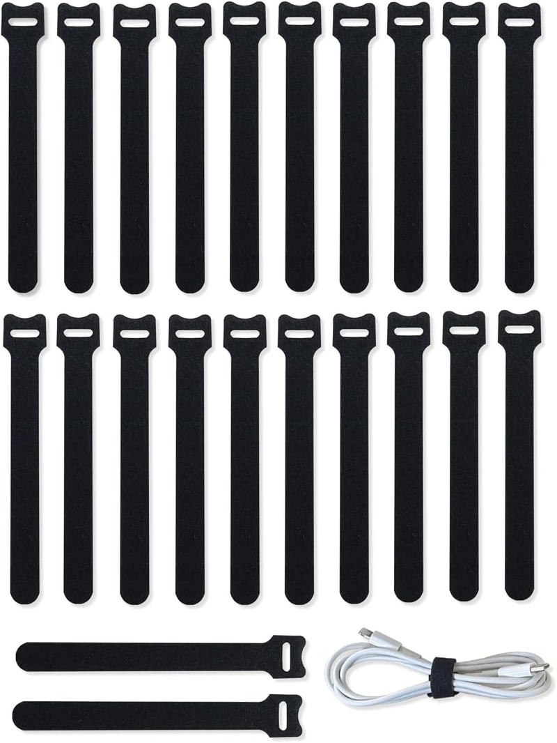 50pcs Cable Ties for Charging Cords, Reusable Fastener Straps Adjustable Hook and Loop Cord Straps 11cm (Black) - Image 1