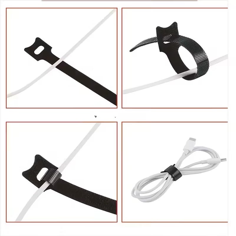 50pcs Cable Ties for Charging Cords, Reusable Fastener Straps Adjustable Hook and Loop Cord Straps 11cm (Black) - Image 4