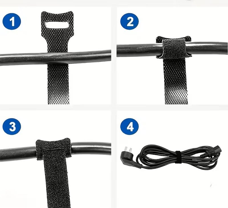 50pcs Cable Ties for Charging Cords, Reusable Fastener Straps Adjustable Hook and Loop Cord Straps 11cm (Black) - Image 5