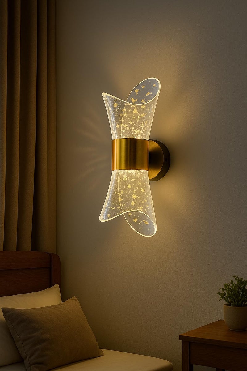 kinis Designer LED Wall Lamp with Artistic Curved Glass Warm Ambient Glow Led Wall Lamps for Bedroom, Led Wall Scone for Home Decoration, Led Wall Lamp for Home/Resturant/Cafe/Bar - Image 1