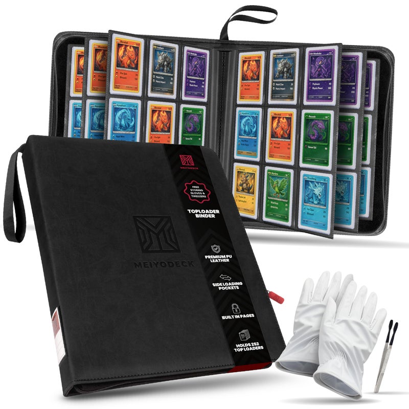 MEIYODECK Toploader Binder | Holds 252 Toploaders | 9-Pocket | Ringless Double-Sided Pockets | Includes Collector Tweezers & Gloves | Premium Top Loader Binder for Trading Cards, Pokemon, Yu-Gi-Oh & TCG - Image 1