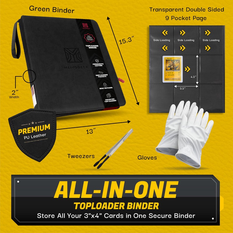 MEIYODECK Toploader Binder | Holds 252 Toploaders | 9-Pocket | Ringless Double-Sided Pockets | Includes Collector Tweezers & Gloves | Premium Top Loader Binder for Trading Cards, Pokemon, Yu-Gi-Oh & TCG - Image 4