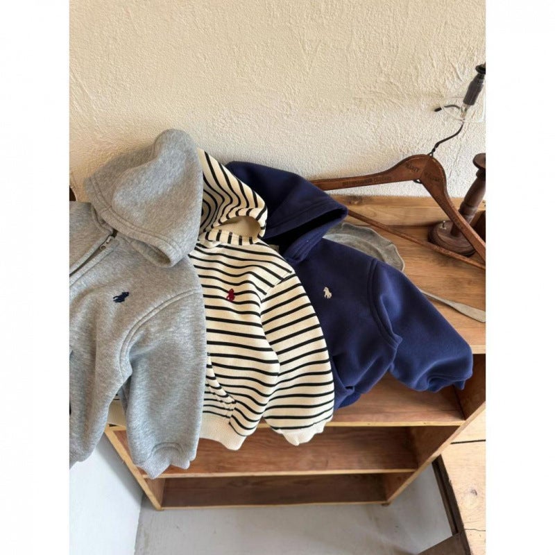 Children'S Cashmere Jacket For Boys And Girls Thickened Casual Zipper Cardigan Warm Top Cashmere Baby'S Hooded Jacket - Image 1