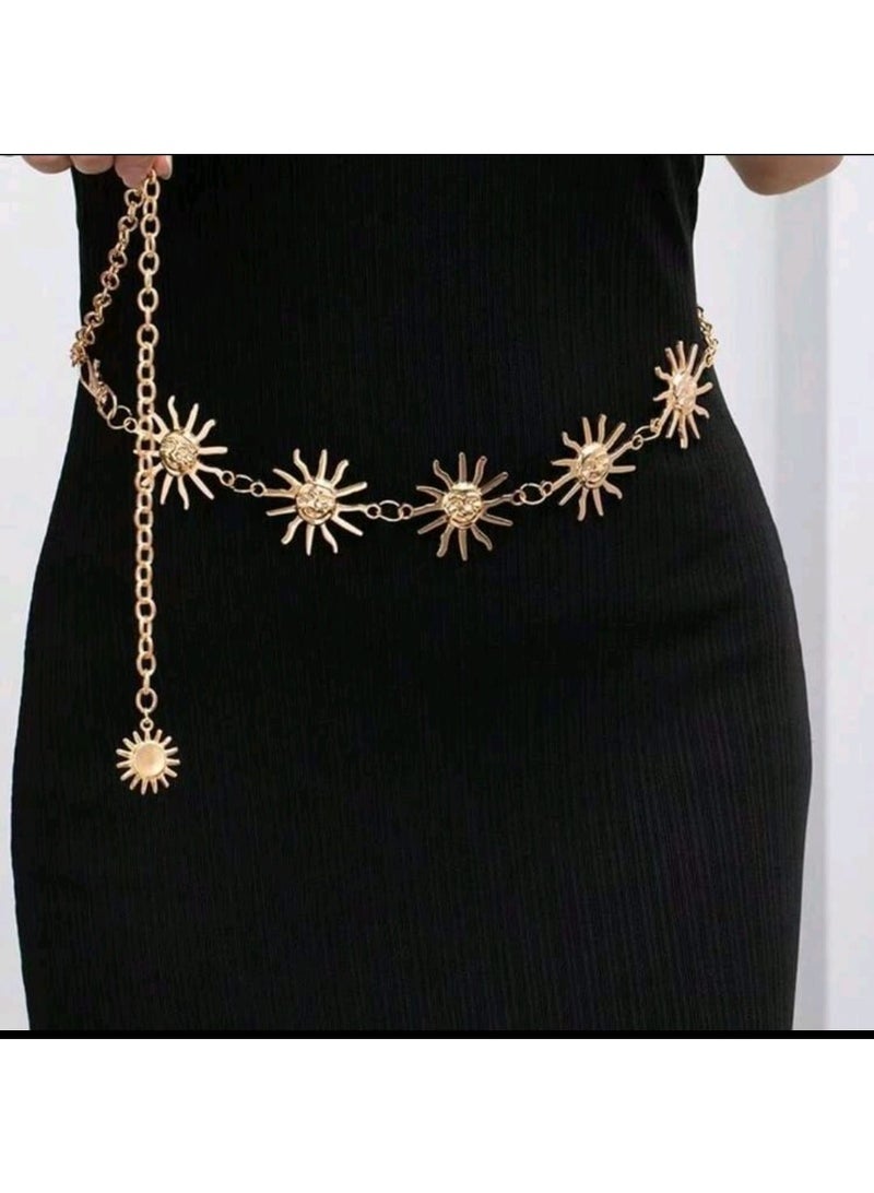 SHEIN Fashionable Sunflower Waist Chain, Bohemian Beach Style Body Chain With Tassels, Niche Accessory - Image 1