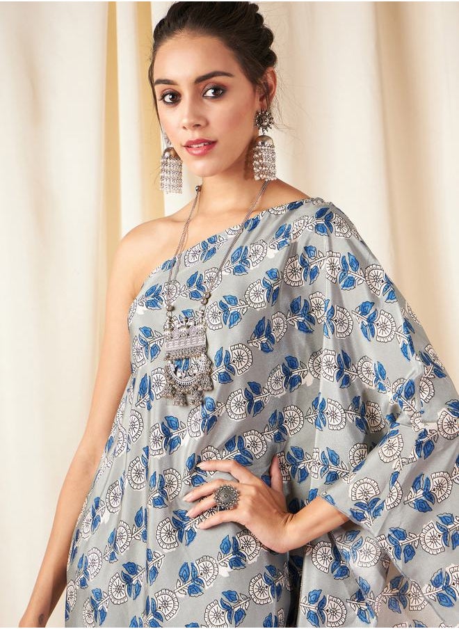 SASSAFRAS - Floral Print One Shoulder Kaftan Top by Styli - Image 1