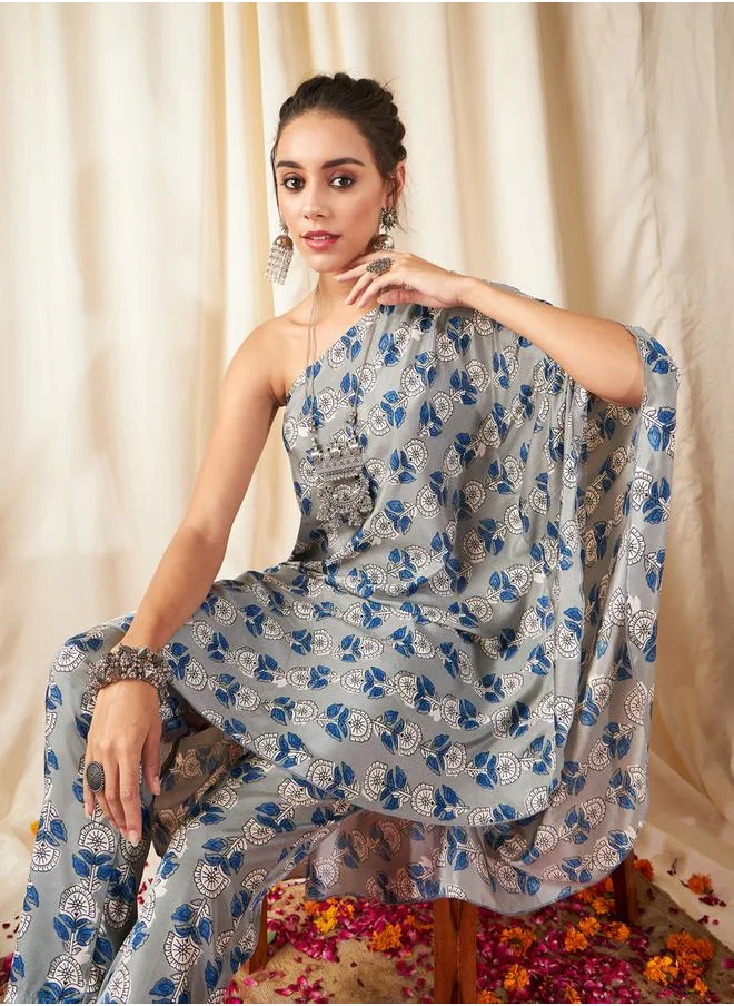SASSAFRAS Floral Print One Shoulder Kaftan Top by Styli