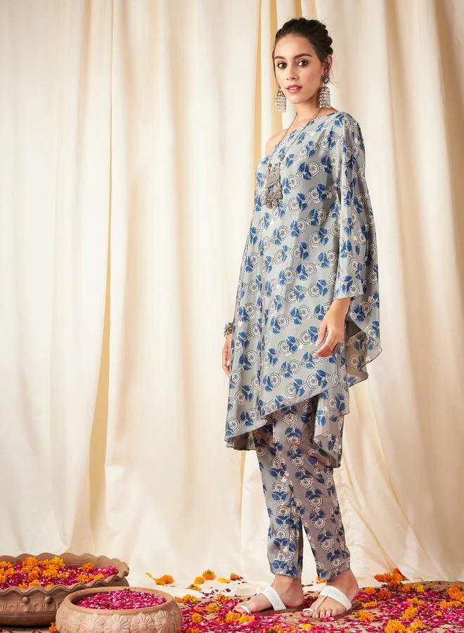 ساسافراس Floral Print One Shoulder Kaftan Top by Styli