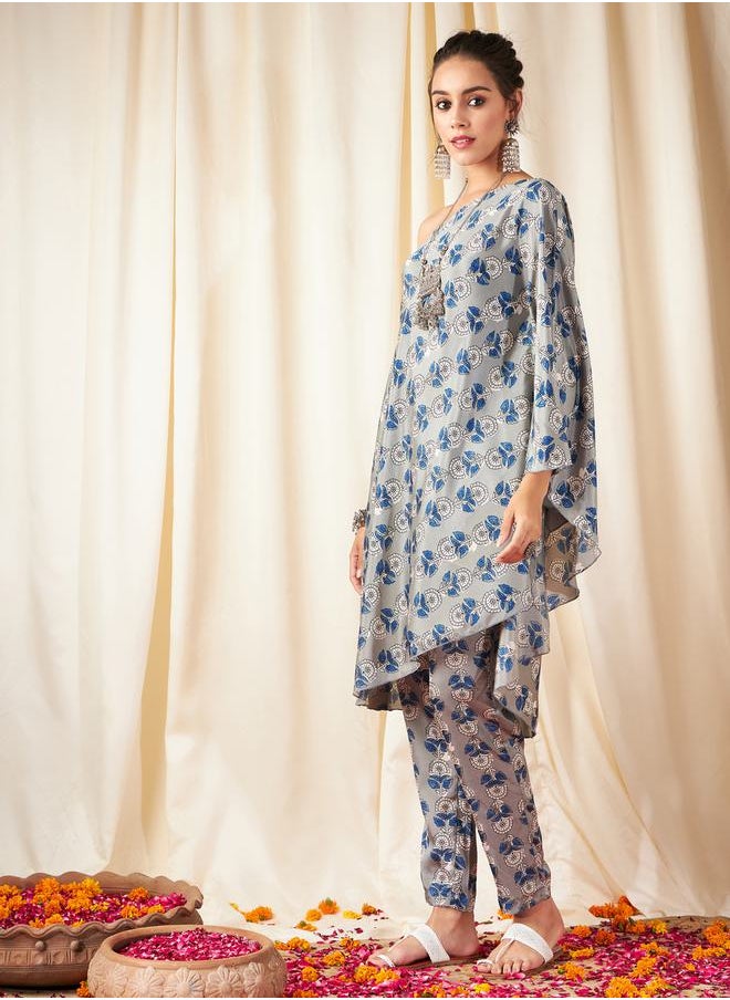 SASSAFRAS - Floral Print One Shoulder Kaftan Top by Styli - Image 1