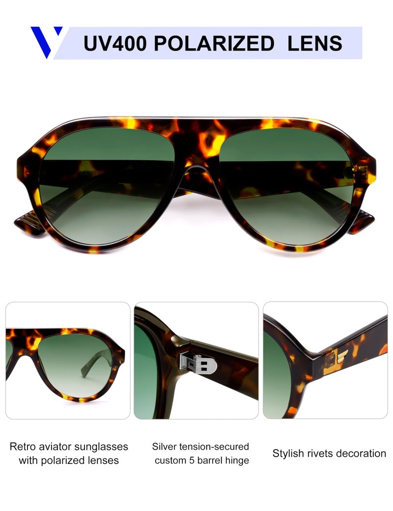 VANLINKER Retro Aviator Polarized Sunglasses for Men Women Trendy 70s Vintage Plastic Frame Sun Glasses VL9750,Green - Image 4