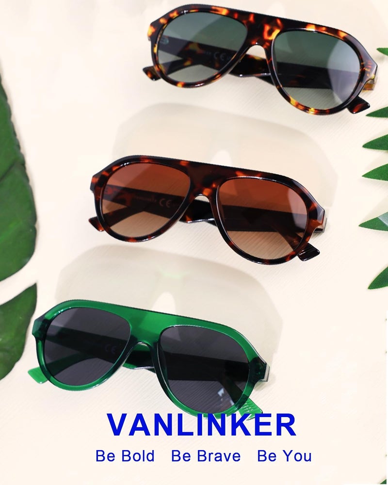 VANLINKER Retro Aviator Polarized Sunglasses for Men Women Trendy 70s Vintage Plastic Frame Sun Glasses VL9750,Green - Image 2