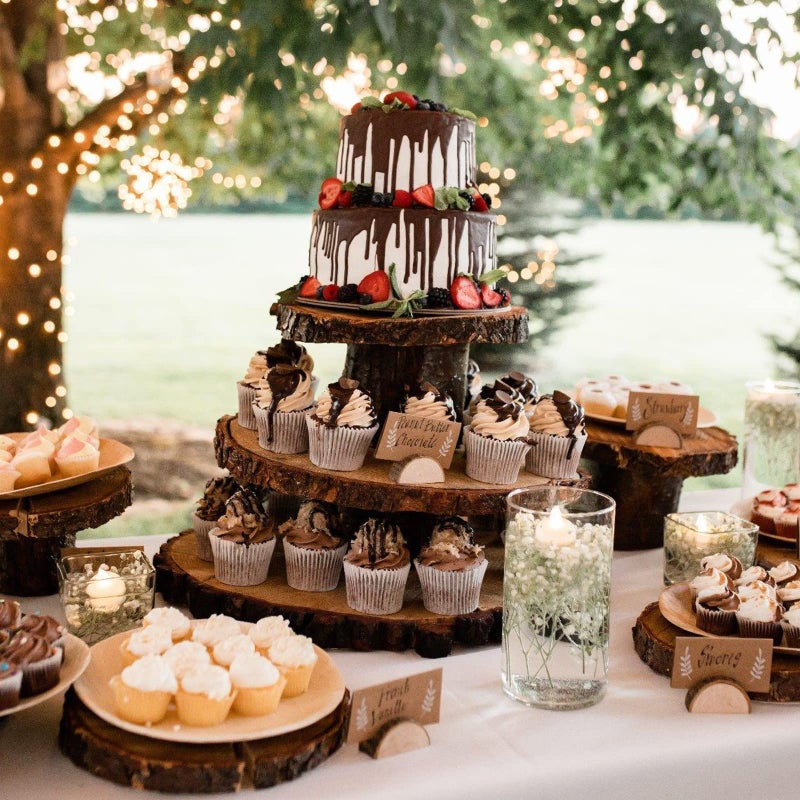 Winlyn 30 Pcs Rustic Wood Wedding Place Card Holders with 32 Pcs Kraft Tented Cards Half-Round Table Numbers Holder Stand Wooden Memo Holder Card Photo Picture Note Clip Holders Escort Card Holder - Image 5