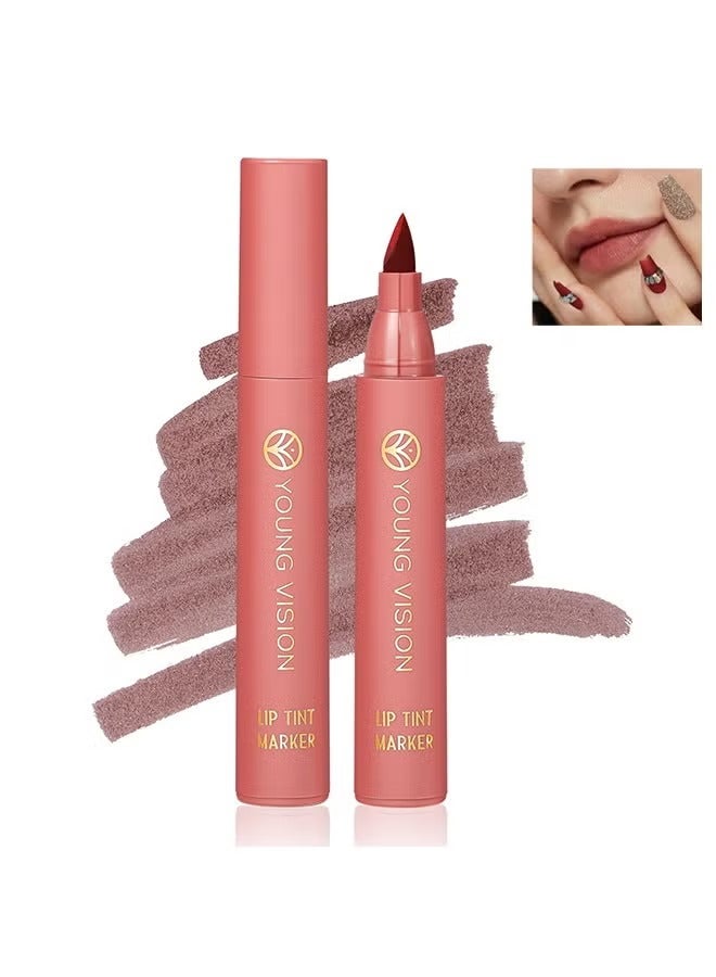 يونج فيجن علامة لون الشفاه ، بقعة الشفاه الخفيفة الوزن ، أحمر الشفاه السائل مع ظلال ماتي عارية ، بطانة الشفاه وعصا 2 في 1 ، ارتداء طويل ومقاوم للماء # 04 - Image 1