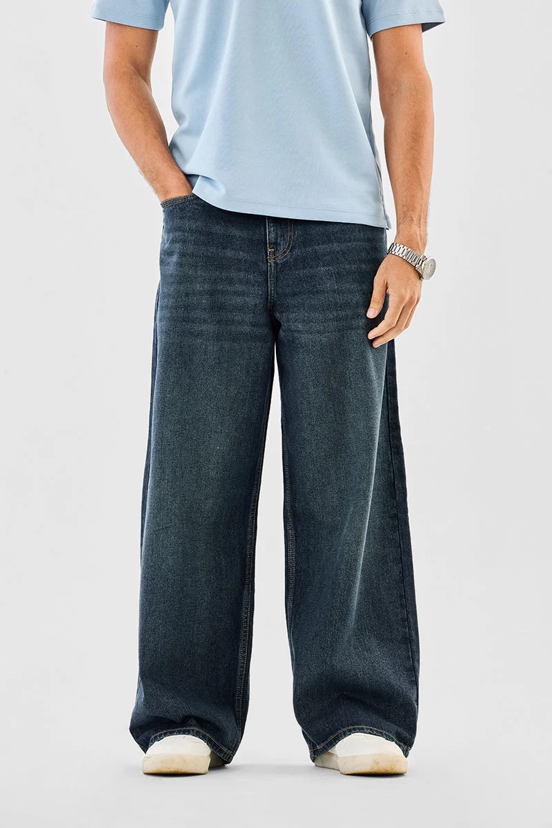 SNITCH Dark Blue Solid Loose Fit Casual Jeans