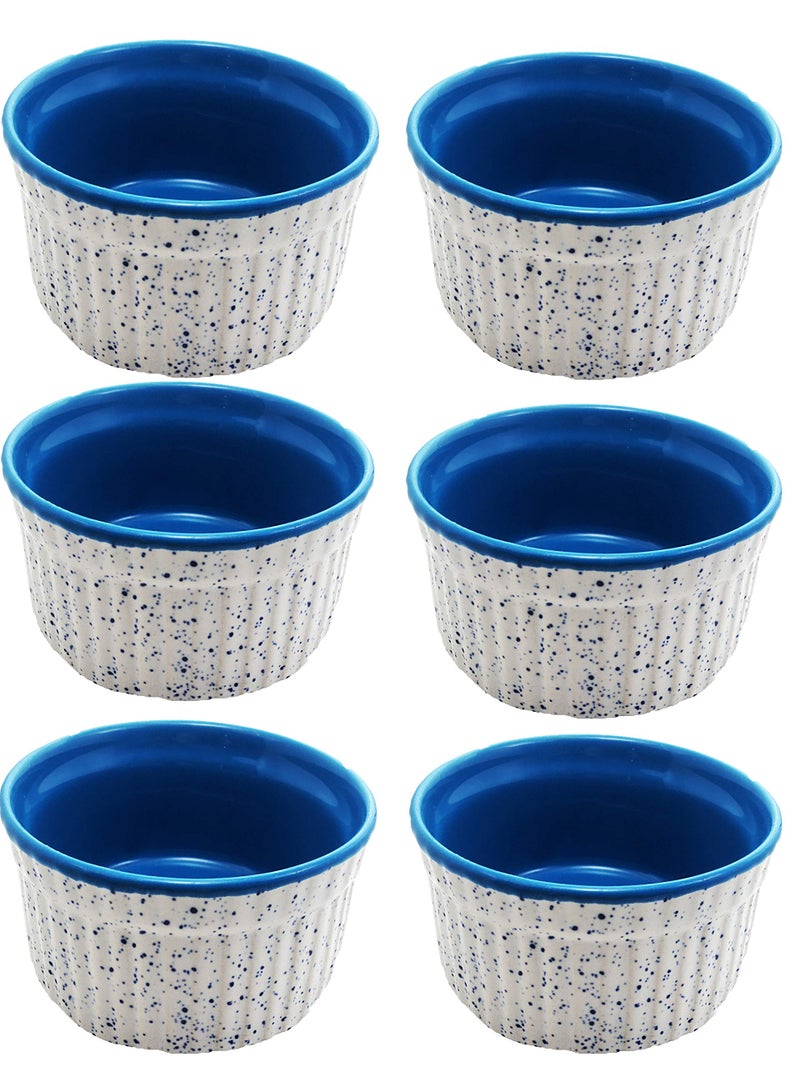 Caffeine Ceramic Handmade Glossy Blue And Matte White Ramekin (Set of 6) - Image 1