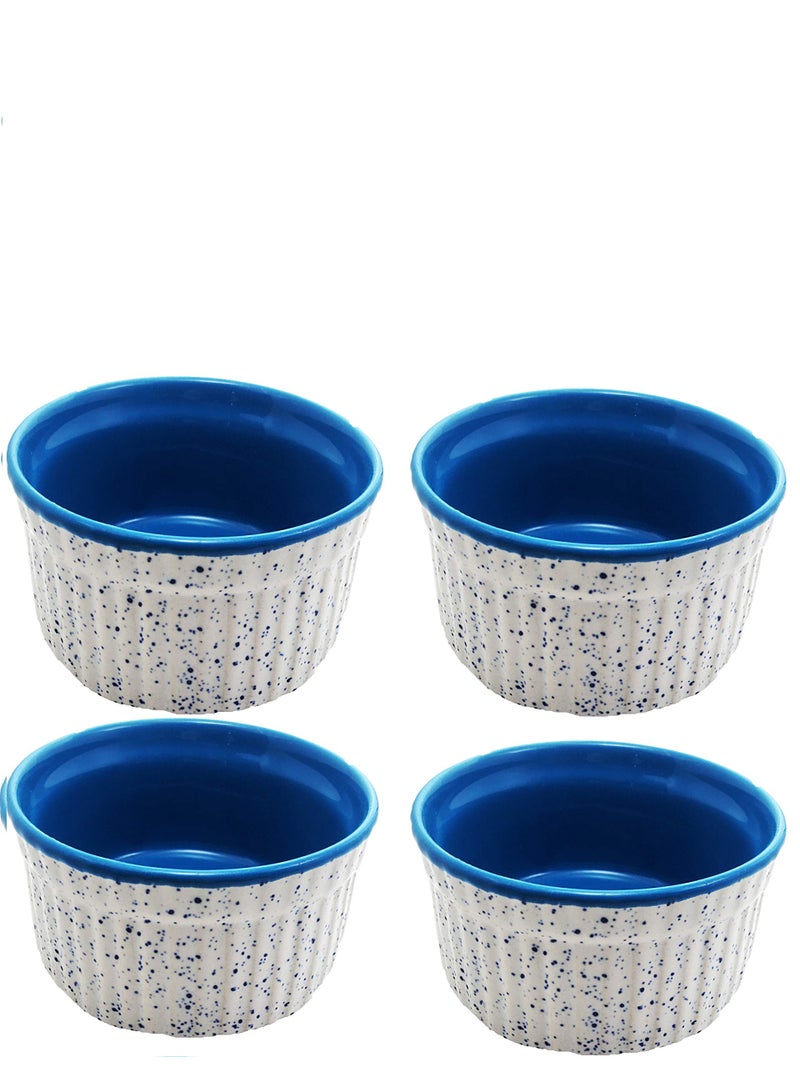 Caffeine Ceramic Handmade Glossy Blue And Matte White Ramekin (Set of 6) - Image 2