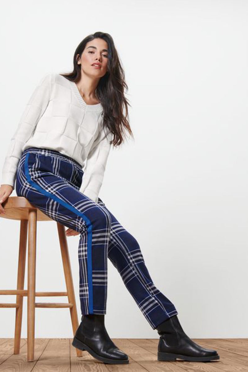 Tchibo Women Regular Fit Checkered Pants, Blue - Image 1
