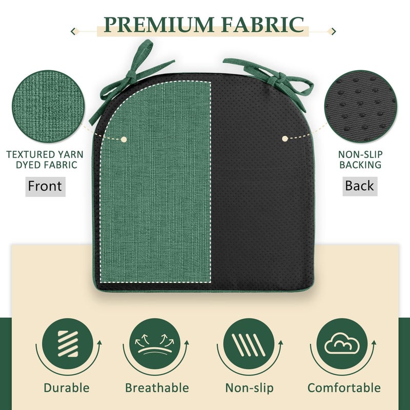 Wellsin Chair Cushions for Dining Chairs 4 Pack - Kitchen Chair Cushions with Ties and Non-Slip Backing - Dining Chair Pads 16"X16"X2", Dark Green - Image 4