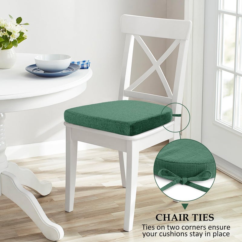 Wellsin Chair Cushions for Dining Chairs 4 Pack - Kitchen Chair Cushions with Ties and Non-Slip Backing - Dining Chair Pads 16"X16"X2", Dark Green - Image 5