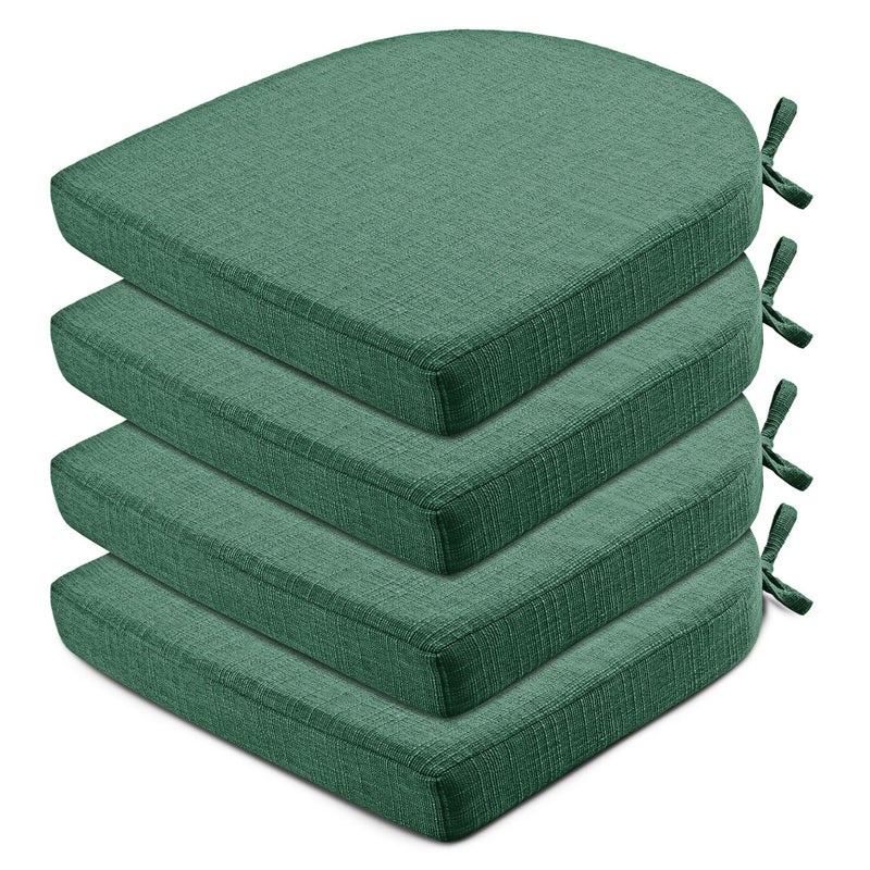 Wellsin Chair Cushions for Dining Chairs 4 Pack - Kitchen Chair Cushions with Ties and Non-Slip Backing - Dining Chair Pads 16"X16"X2", Dark Green - Image 1