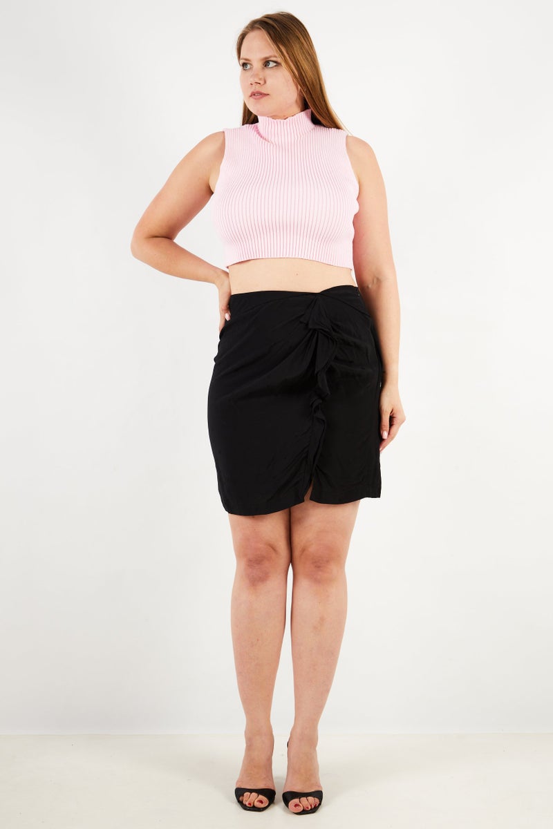 IKKS Women Regular Fit allover Print Mini Skirt, Black - Image 2