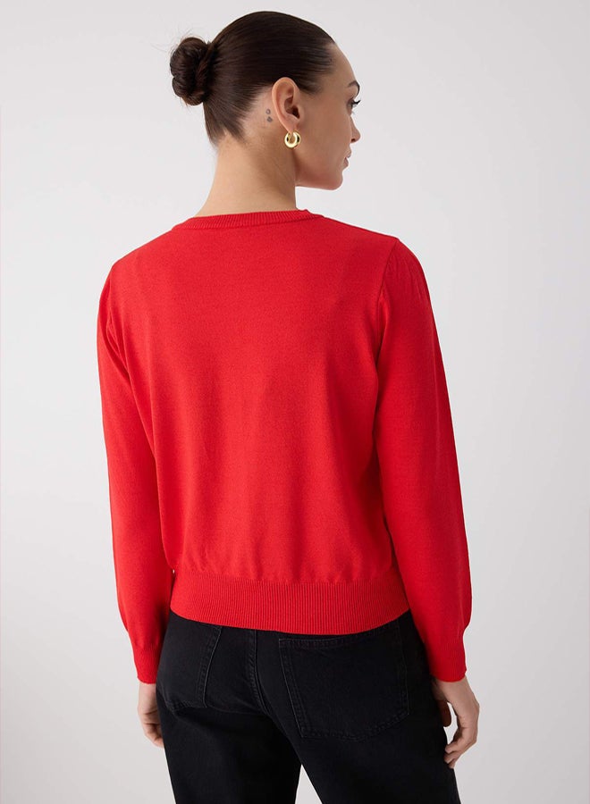 trendyol Wardrobe Essentials Red Premium Yarn Mercerized Look Crew Neck Knitwear Cardigan | - Image 4