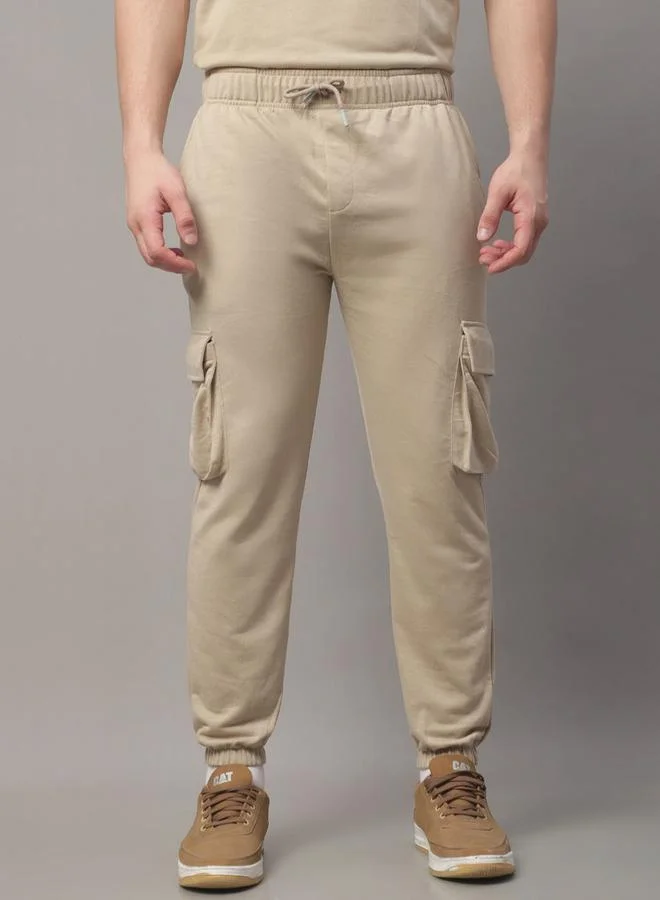 Styli Men Beige Plain Cargo Joggers By Door74