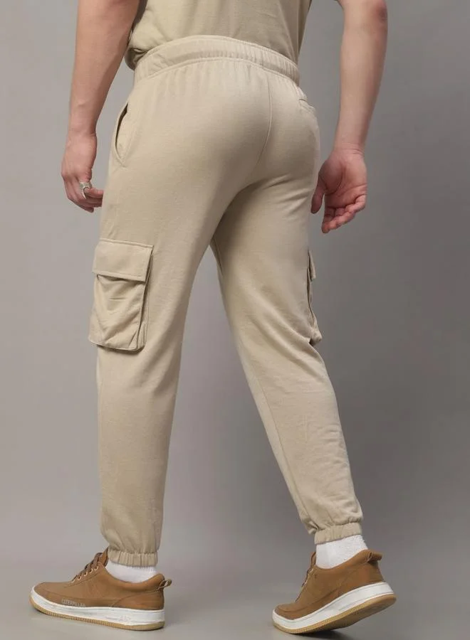 Styli Men Beige Plain Cargo Joggers By Door74