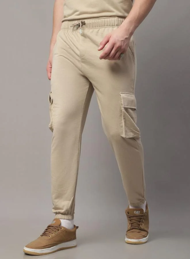 Styli Men Beige Plain Cargo Joggers By Door74