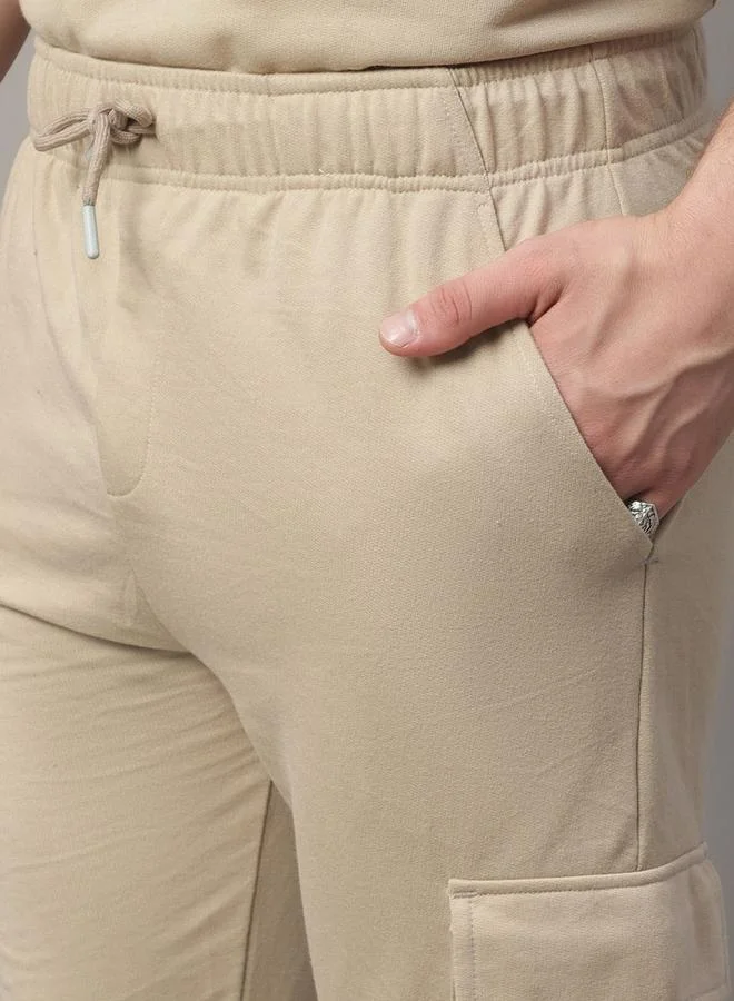 Styli Men Beige Plain Cargo Joggers By Door74