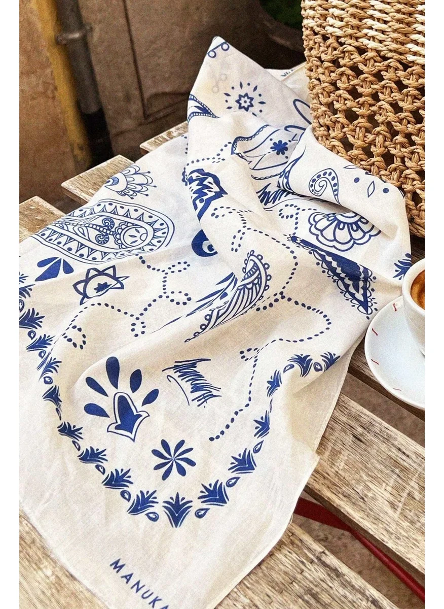مانوكا Patterned Cotton Scarf Paisley-Blue