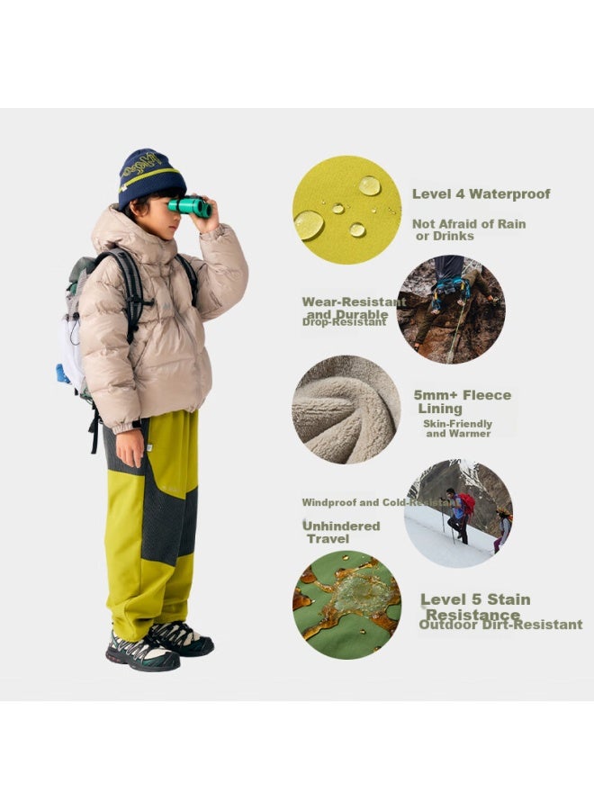 Mipoo [three-proof Fleece-lined Durable Pants] Autumn And Winter New Children's Fleece-lined Warm Long Pants Mustard Yellow 130cm - Image 1