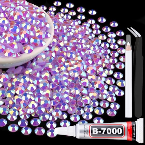 TINKRSTUFF 3000Pcs 5mm Resin Jelly Rhinestones with 1Pcs 10ml B7000 Jewelry Glue for Crafting, Lavender Purple AB Flatback Gems, Bedazzling Crystal Bulk for DIY Crafts Clothing Tumblers Shoes Nail Art Fabric - Image 1