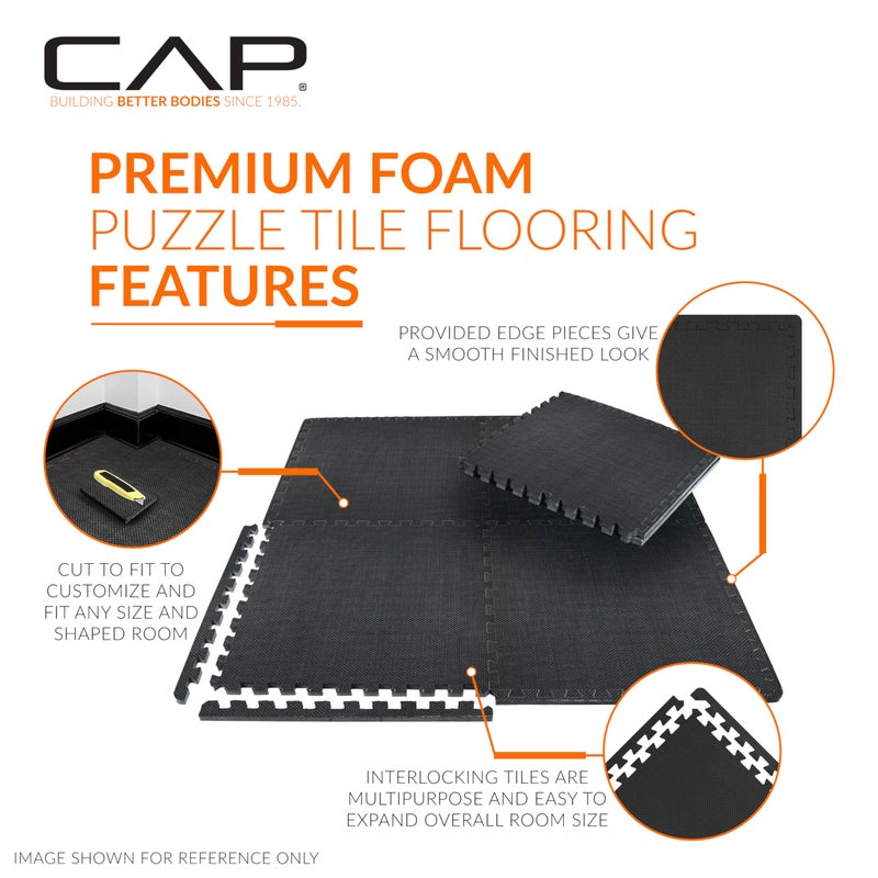 CAP Barbell 1/2-Inch Interlocking EVA Foam Exercise Puzzle Mat Home Gym Flooring - 1 Pack | 24" x 24" x 1/2" | T Pattern - Black - Image 3