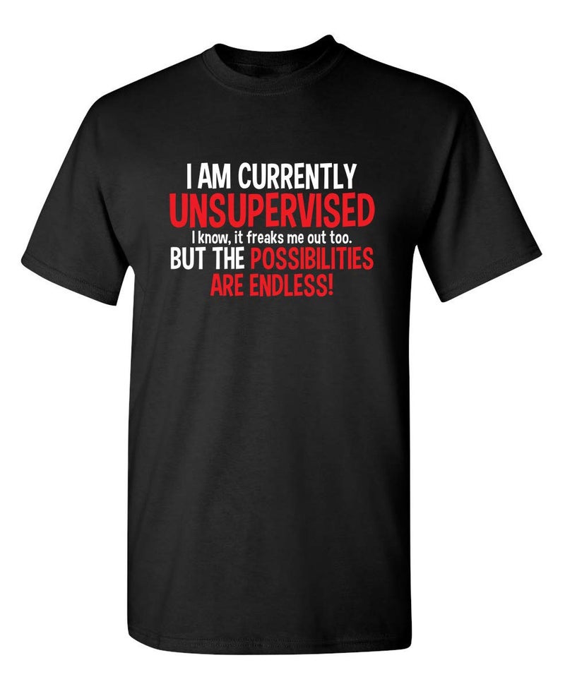 Feelin Good Tees Currently Unsupervised Novelty Graphic Sarcastic Funny T Shirt L Black - Image 1