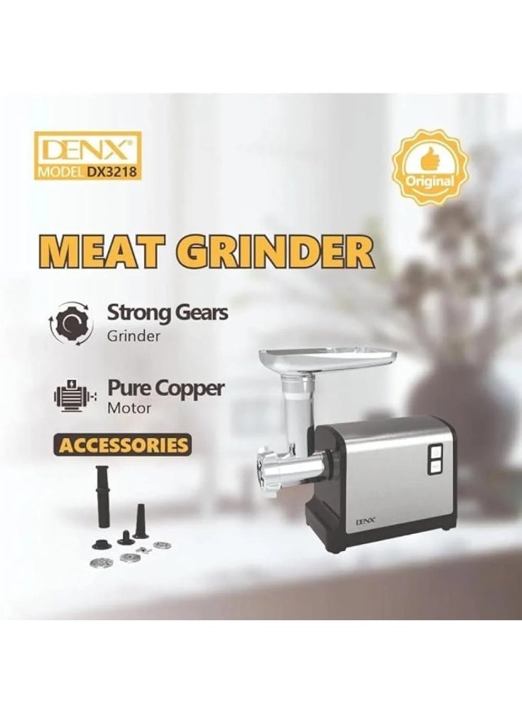 Denx DX3218 Electric Meat Grinder – 550W Motor (Up to 1200W Lock Power), Multiple Blades, Sausage & Kebab Attachments, Durable Stainless Steel Design - Image 4