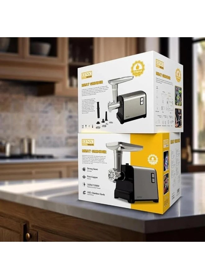 Denx DX3218 Electric Meat Grinder – 550W Motor (Up to 1200W Lock Power), Multiple Blades, Sausage & Kebab Attachments, Durable Stainless Steel Design - Image 3