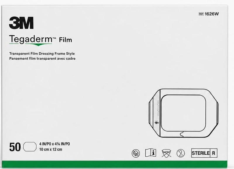 3M Pack of 50 Tegaderm Waterproof Clear Plasters 10 x 12 cm 1626W - Image 1