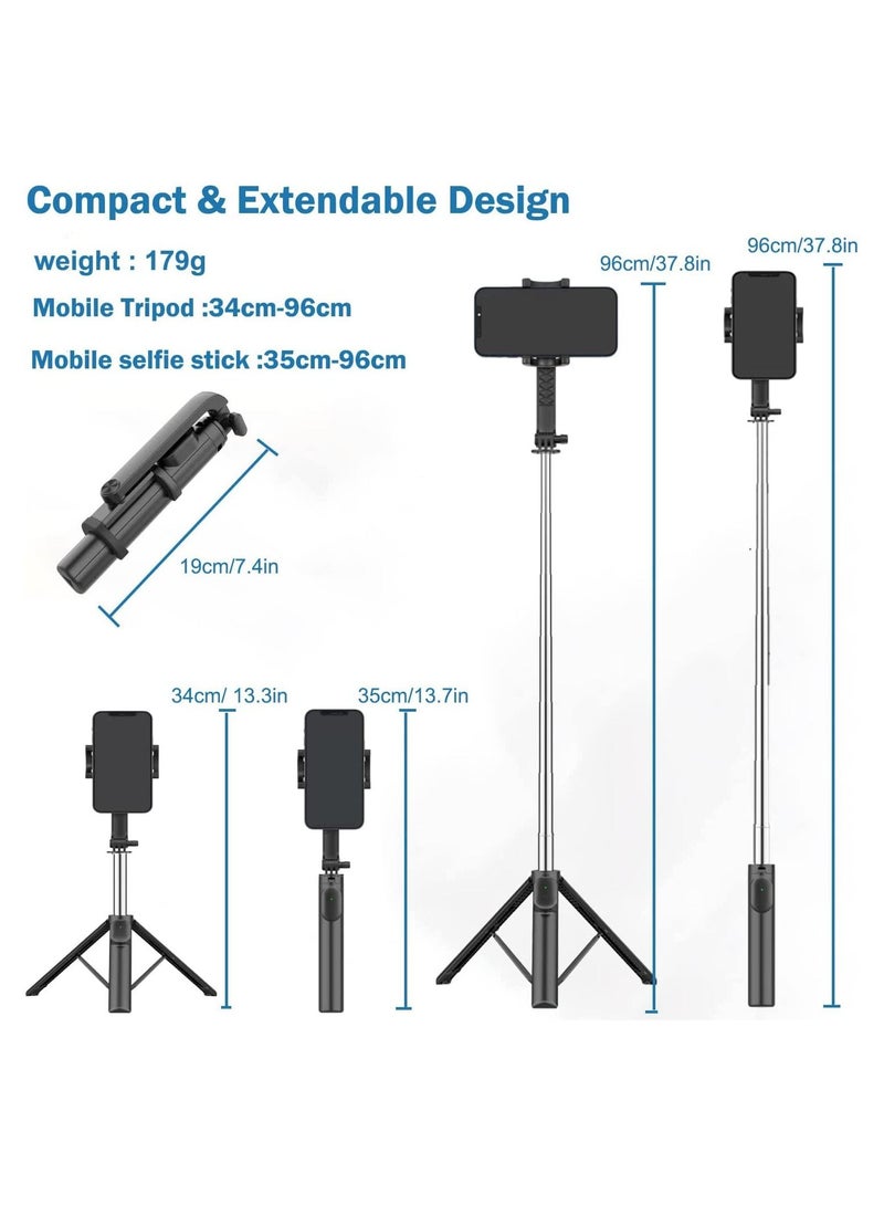 Selfie Stick with Tripod Stand upto 37.8 inch,4 in 1 Extendable Selfie Stick Bluetooth Selfie Sticks with Remote and Large Reinforced Tripod Compatible with iPhone Oneplus Vlogging  - Image 4