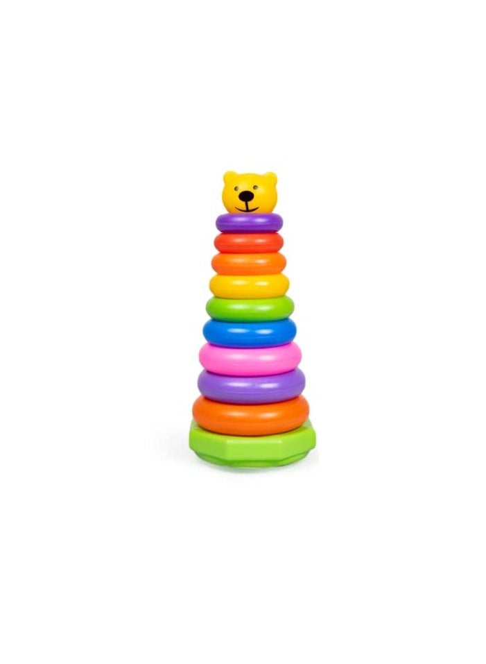 Tall Teddy Stacking Toy With 7 Colorful Rings For Baby To Grasp Shake And Stack Multicolored Teddy Stacking  Age 6 Months And Older  - Image 1