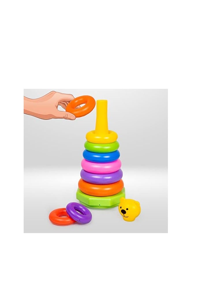 Tall Teddy Stacking Toy With 7 Colorful Rings For Baby To Grasp Shake And Stack Multicolored Teddy Stacking  Age 6 Months And Older  - Image 3