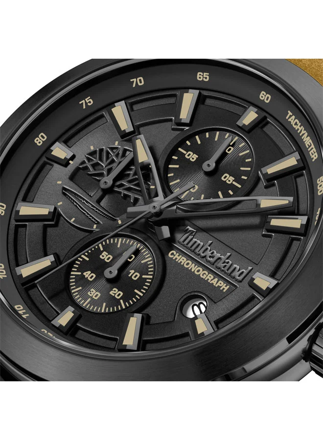 Timberland Black Men's Ashmont Black Dial Leather Strap Chronograph Watch for Men, 44mm for Men | Best Price UAE