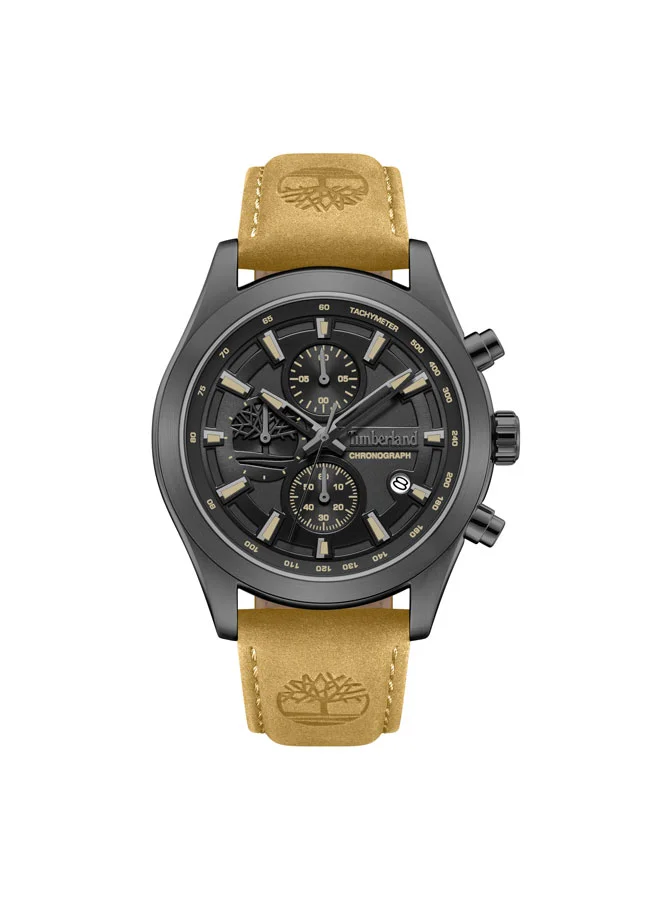 Ashmont Black Dial Leather Strap Chronograph Watch for Men, 44mm