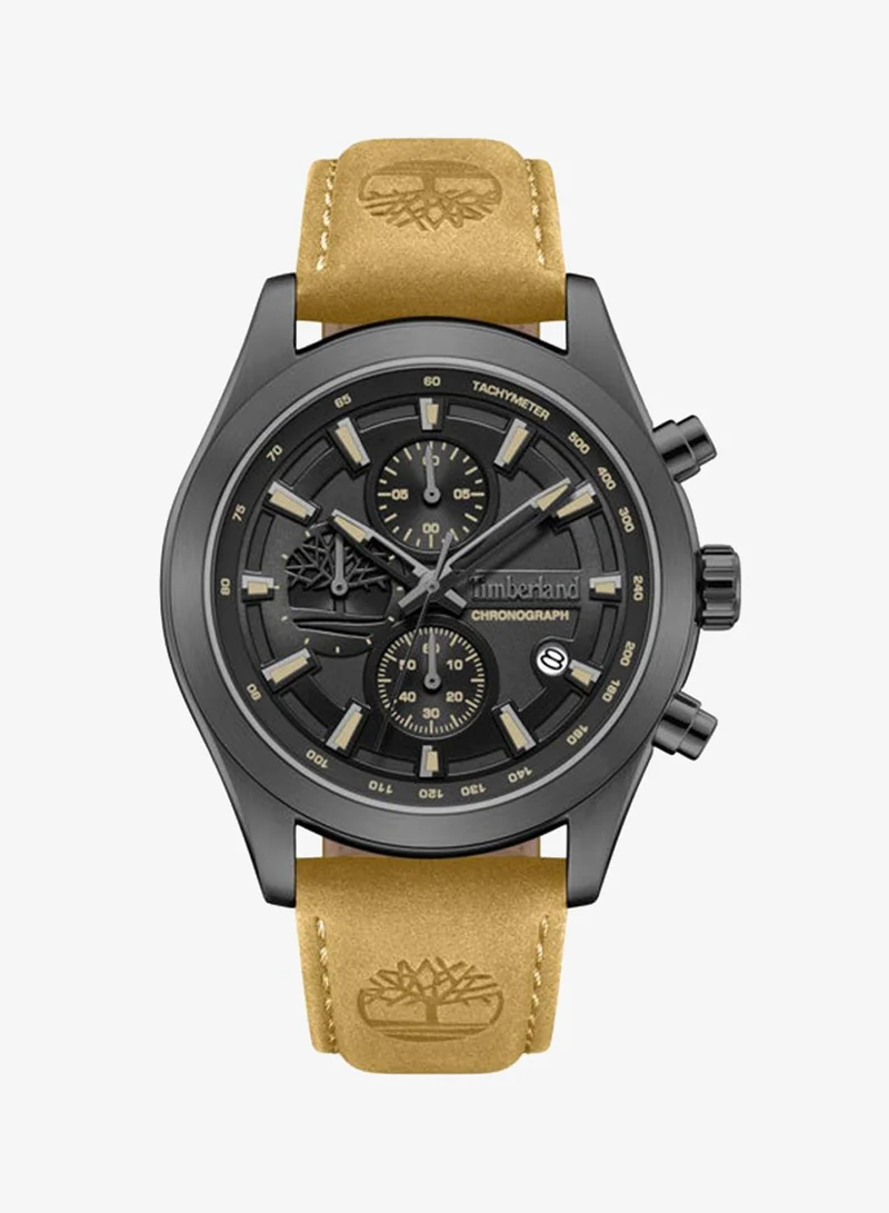 Ashmont Black Dial Leather Strap Chronograph Watch for Men, 44mm