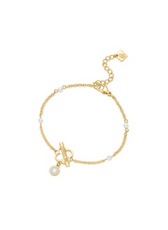 Greta BraceletClassic Clover-Shaped Stud with T-Bar, Silver and Gold-Plated Elements, Pearl Drop