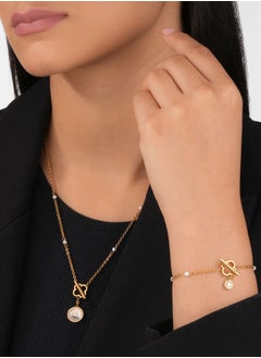 CERRUTI 1881 Greta BraceletClassic Clover-Shaped Stud with T-Bar, Silver and Gold-Plated Elements, Pearl Drop  - Image 4