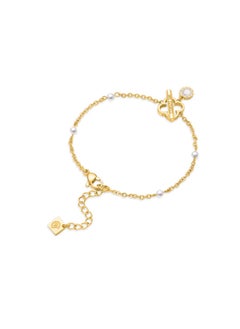 CERRUTI 1881 Greta BraceletClassic Clover-Shaped Stud with T-Bar, Silver and Gold-Plated Elements, Pearl Drop  - Image 3
