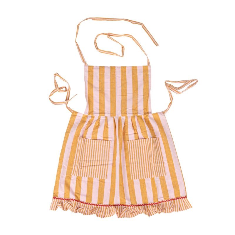 Creative Co-Op Woven Cotton Striped Apron with Ruffle, Pockets & Ric Rac Trim, Mustard & Pink - Image 5